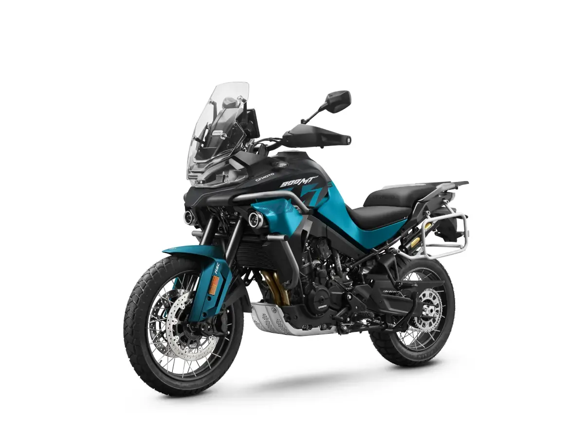 CFMoto 800MT-ES in Neptune Blue, studio shot