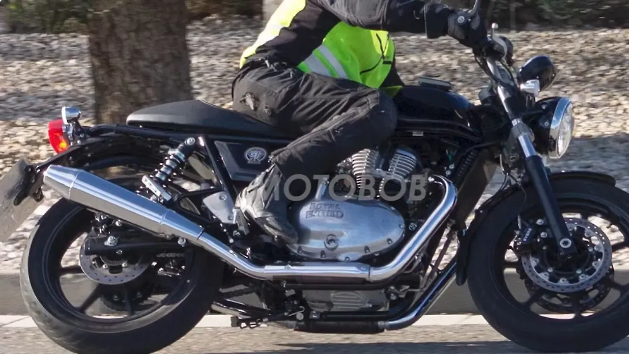 Royal Enfield Continental GT 750 test mule riding, unfaired café racer spec