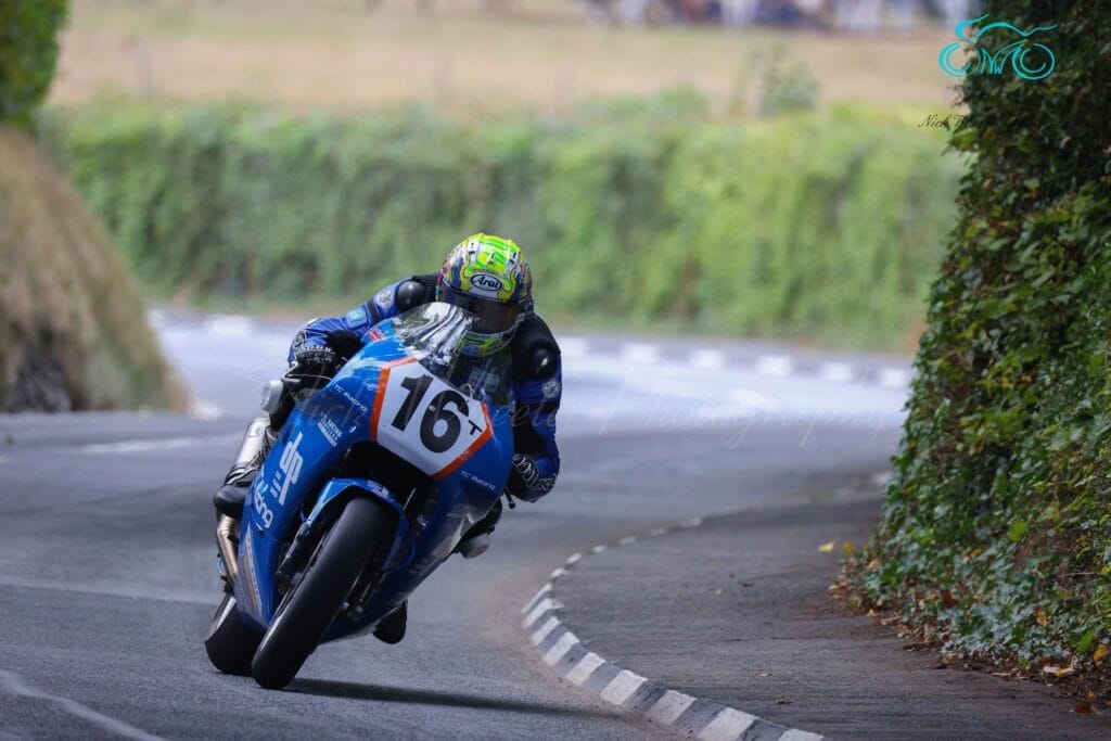 Michael Dunlop celebrating his Formula One Classic TT win on the Isle of Man