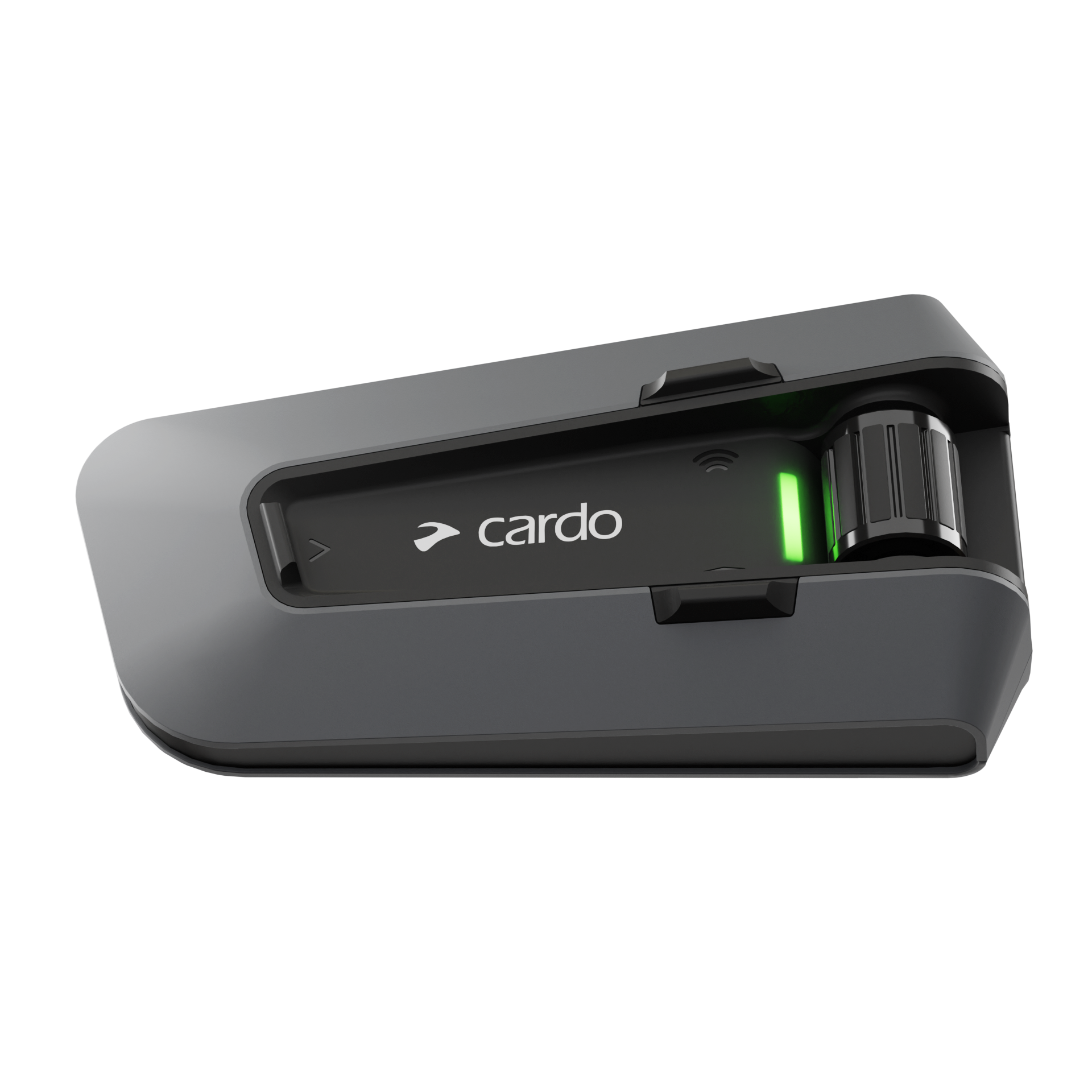 Cardo Packtalk Edge control unit on its magnetic mount