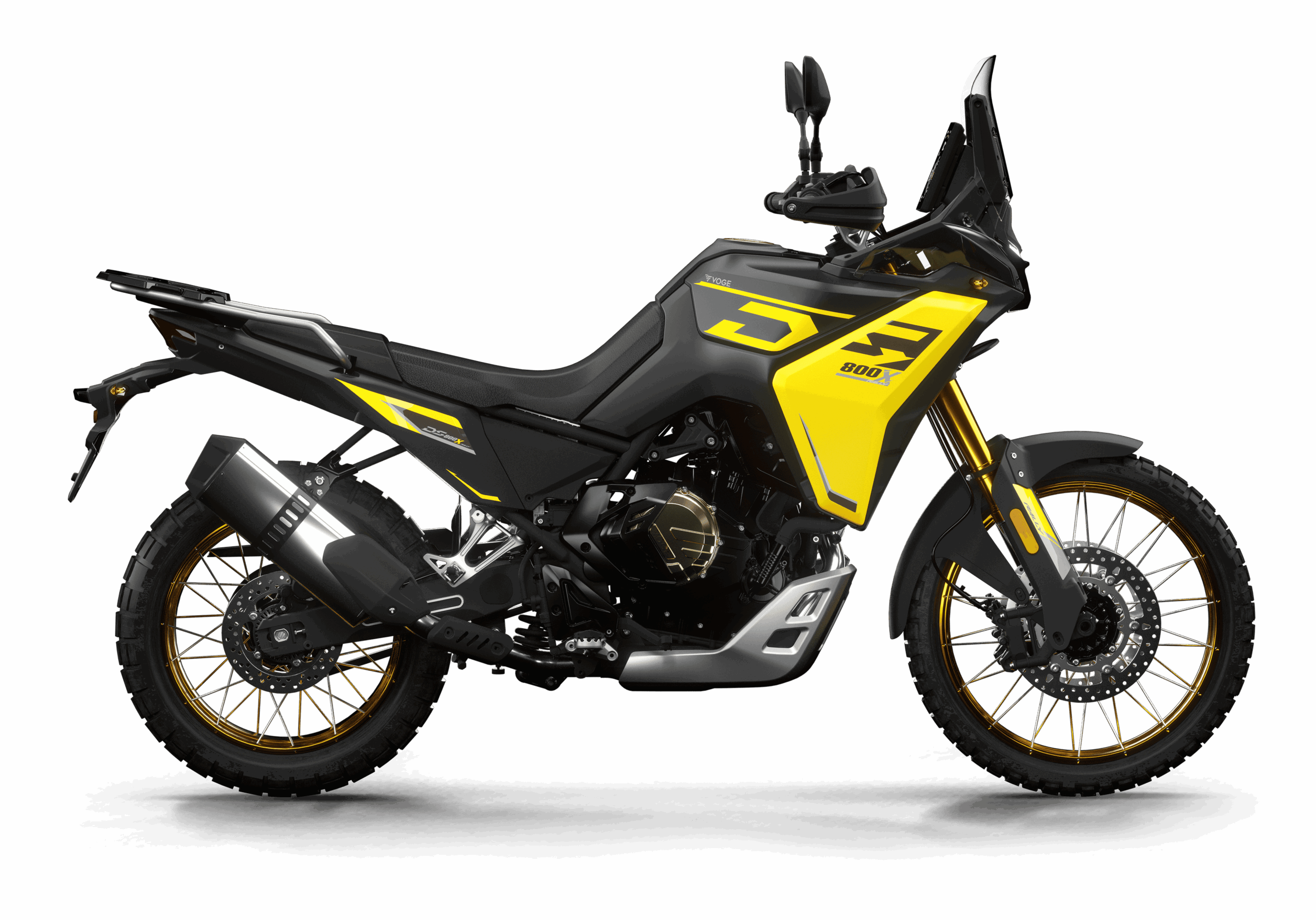 Voge DS800X Rally adventure motorcycle in yellow livery