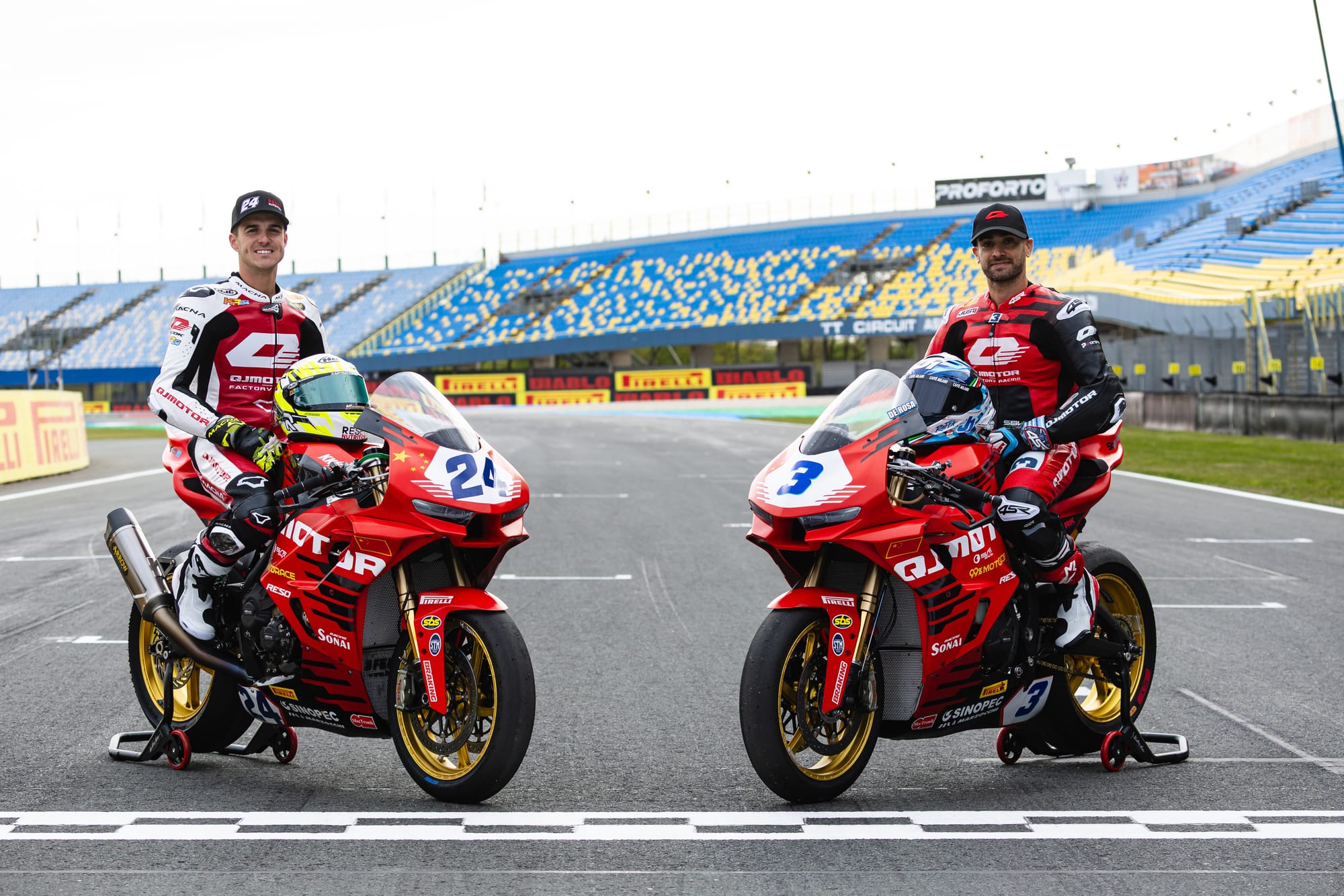 QJMOTOR Factory Racing team bikes on the grid