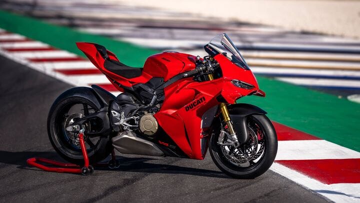 2027 Ducati Panigale V4 S, three-quarter studio shot showing the revised winglets and bodywork