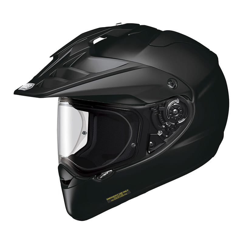 Shoei Hornet ADV 06 helmet in matte black, front three-quarter studio shot