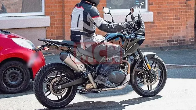 Royal Enfield Himalayan 750 prototype, right side view, on alloy wheels near its UK Technology Centre
