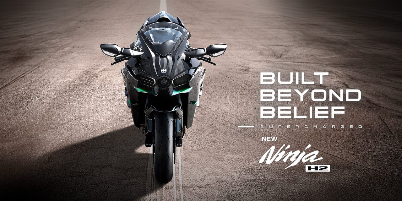 2027 Kawasaki Ninja H2 in Mirror Coated Spark Black, front three-quarter studio shot