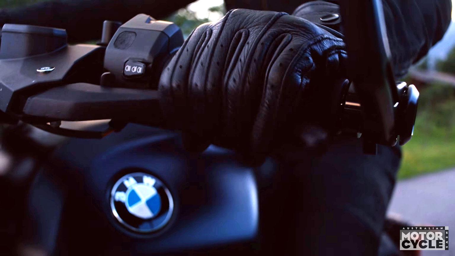 BMW R20 prototype, undisguised in matte black, boxer engine visible