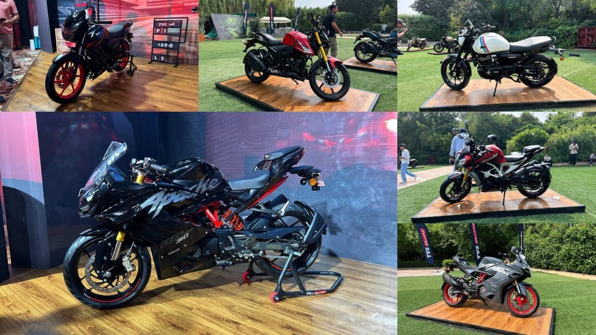 TVS Apache and Ronin motorcycle lineup, festive-season update press image showing multiple models
