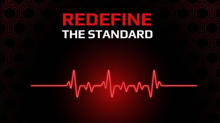 Yamaha EICMA 2026 teaser graphic showing an EKG-style heartbeat with three irregular pulses over the tagline Redefine the Standard