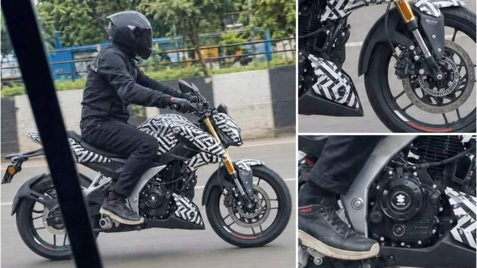 Teased 2026 Bajaj Pulsar N160, front three-quarter, with gold USD forks