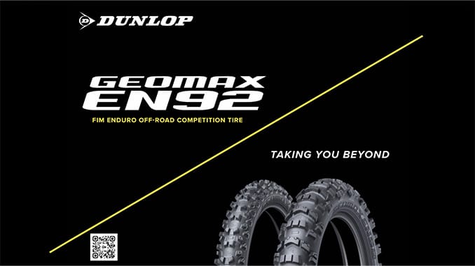 Studio product photo of the Dunlop Geomax EN92 knobby enduro tyre showing its tread pattern