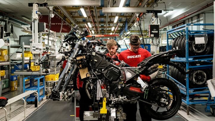 Ducati factory production line, motorcycle manufacturing floor