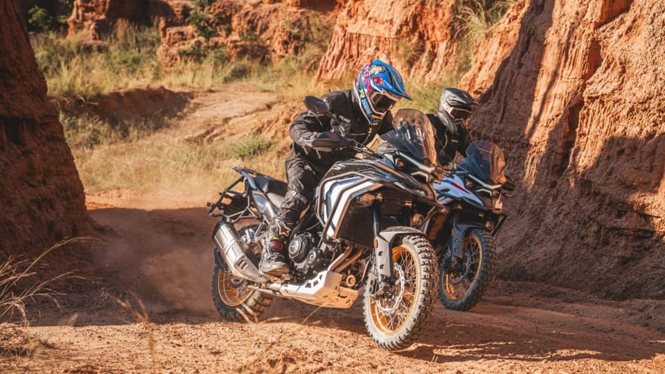 Kove 625X adventure motorcycle, front three-quarter view -- the 660X carries over the same styling