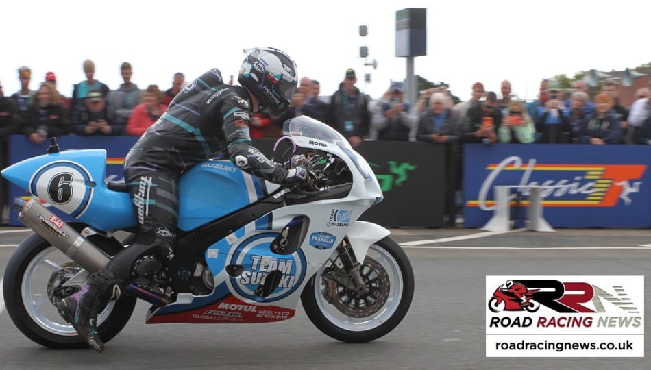 Michael Dunlop riding his Suzuki-based Classic Superbike on the Isle of Man Mountain Course