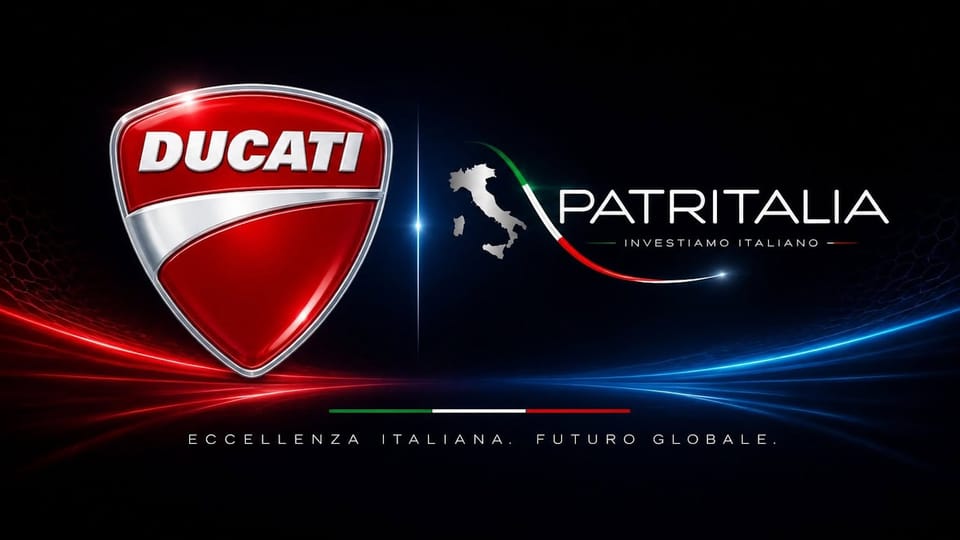 Ducati and Patritalia logos side by side on a promotional graphic reading 'Eccellenza Italiana, Futuro Globale'