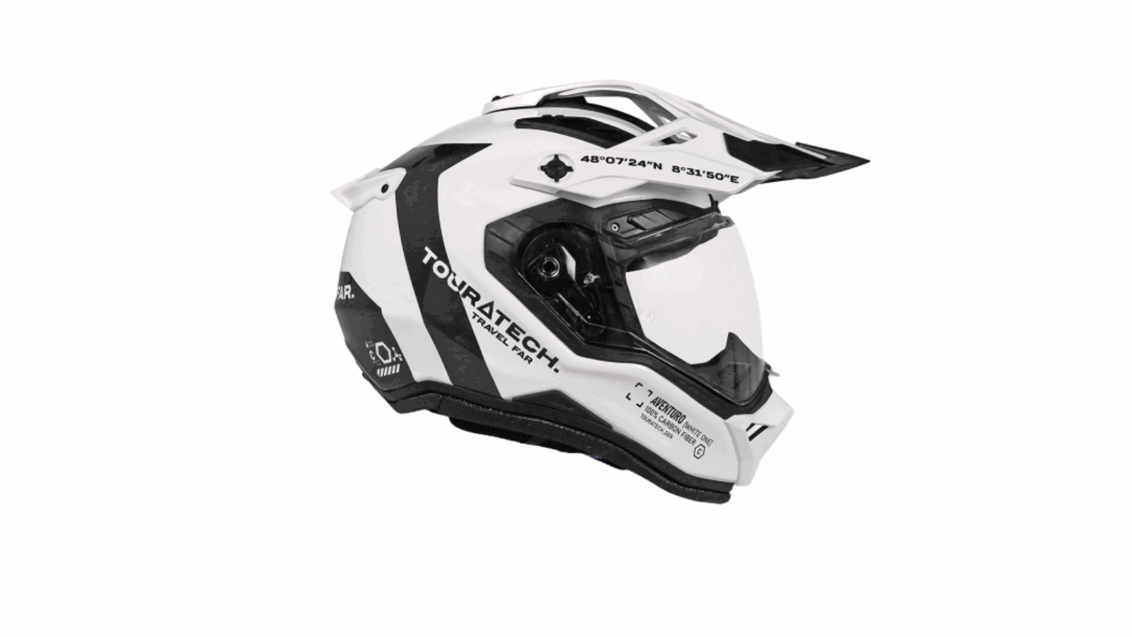 Touratech Aventuro Gravel Carbon helmet, white colourway, three-quarter view