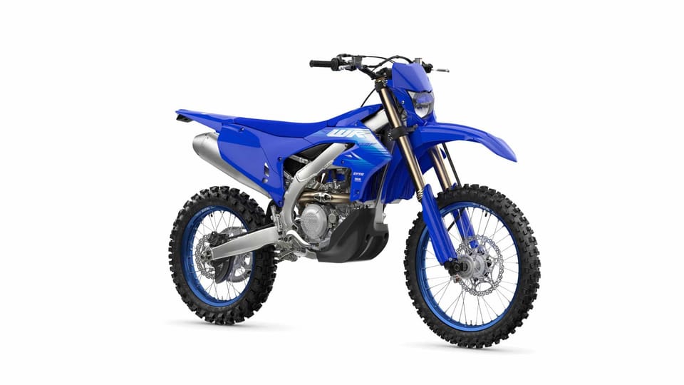 2027 Yamaha WR450F off-road enduro motorcycle in Team Yamaha Blue, three-quarter studio shot