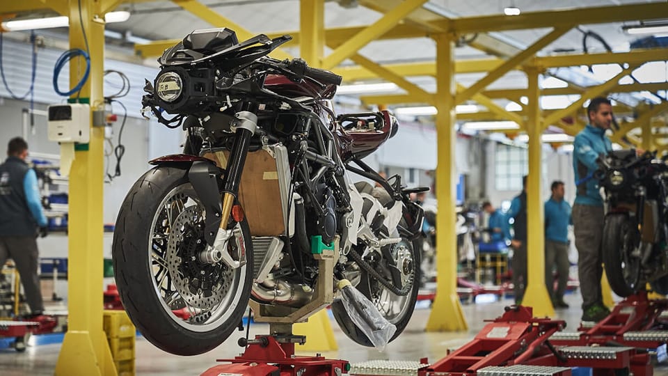MV Agusta motorcycle production line at the Varese factory