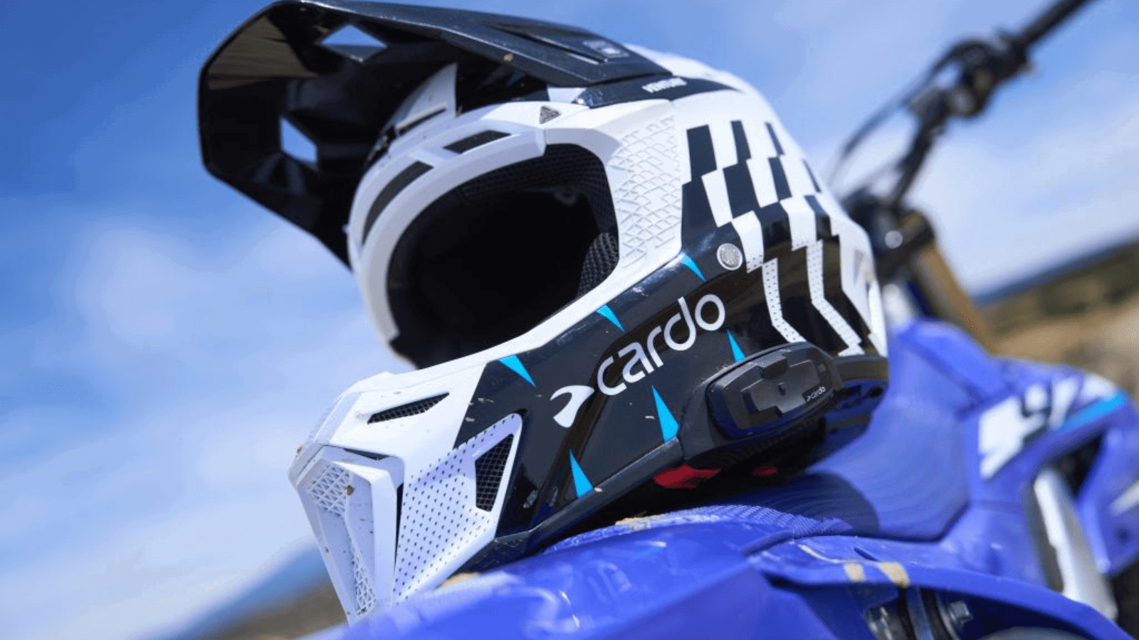 Cardo Venture off-road helmet, front three-quarter view