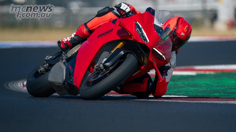 2027 Ducati Panigale V4 S, parked three-quarter view showing its new winglet fairings and forged wheels