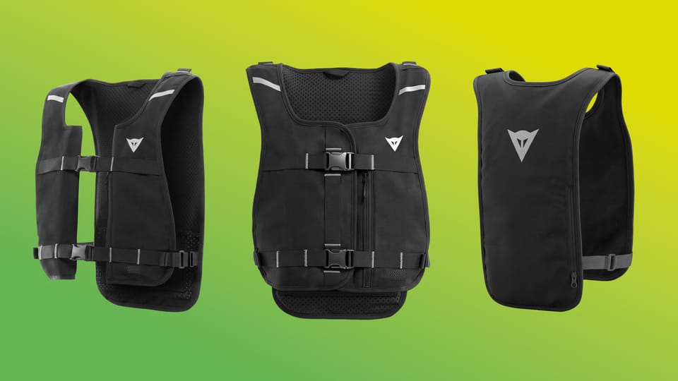 Dainese Smart GO airbag vest and matching 15-litre backpack, studio product shot